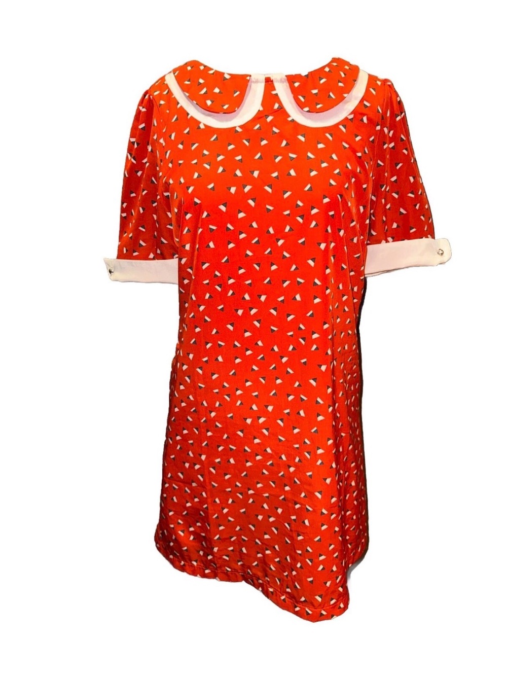 Anthropologie Paper Crane Dress M Orange Peter Pan Collar Mod Retro Geometric